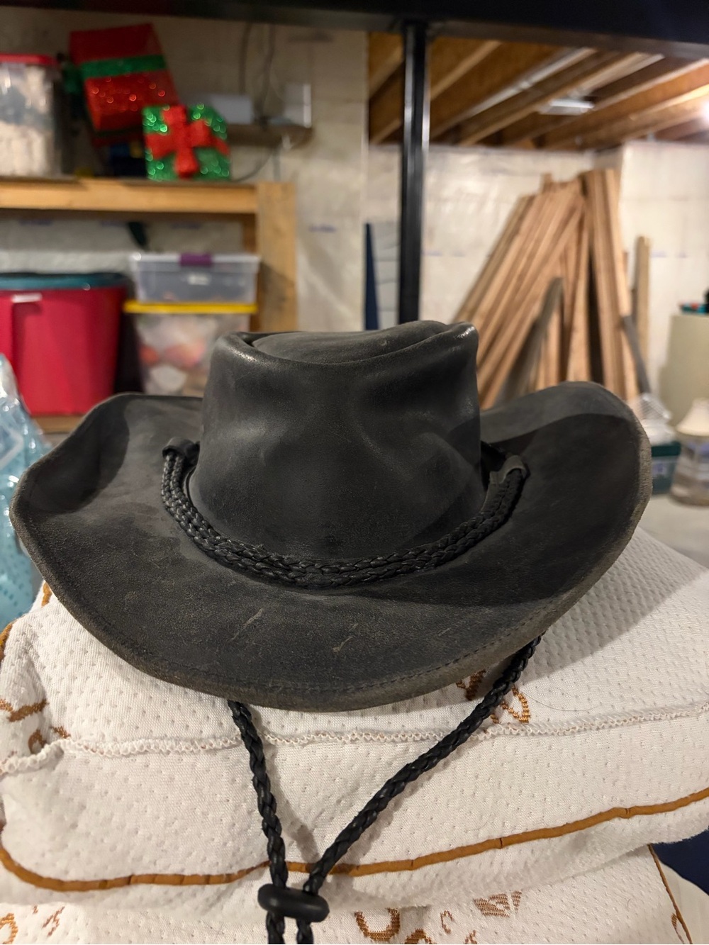 Men's Black Western Cowboy Hat with Braided Chin Cord